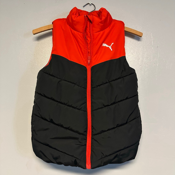 PUMA Other - Boys PUMA Puffer Vest Size small 7/8 Black Red full zip sleeveless